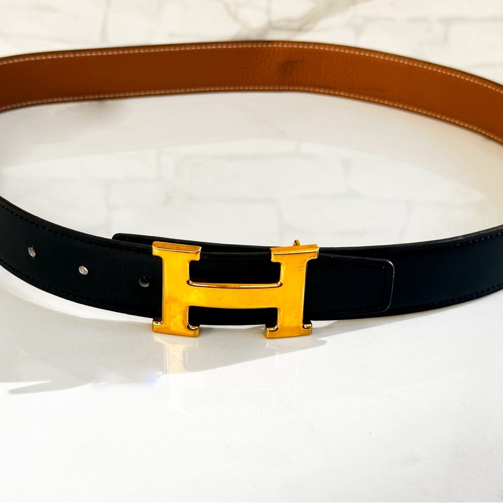 Hermes Reversible Belt Brown/Black Gold Buckle sz 85